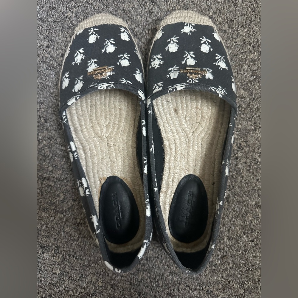 Coach Black and Cream Floral Espadrilles